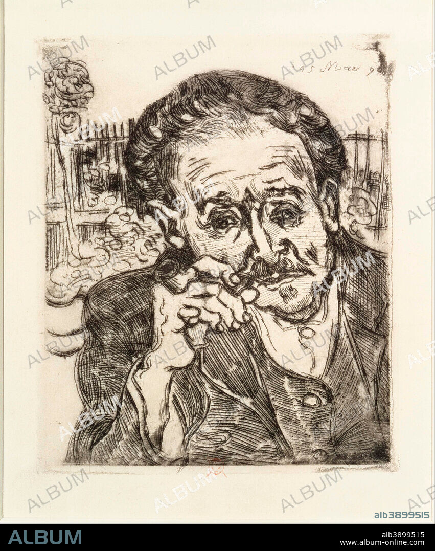 VINCENT VAN GOGH. Dr. Gachet. Date/Period: 1890. Works on Paper. Etching on paper. Height: 7 mm (0.27 in); Width: 5.75 mm (0.22 in).