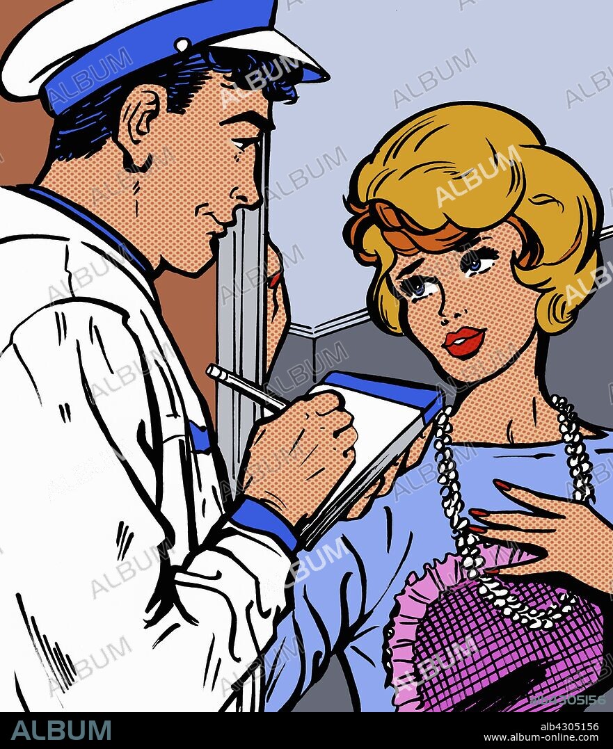 Stereotypical housewife flirting with milkman.