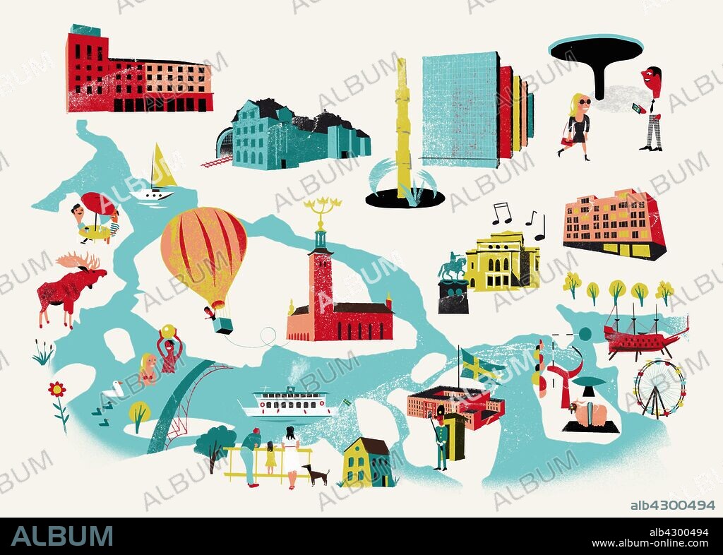 Tourist attractions map of Stockholm, Sweden.
