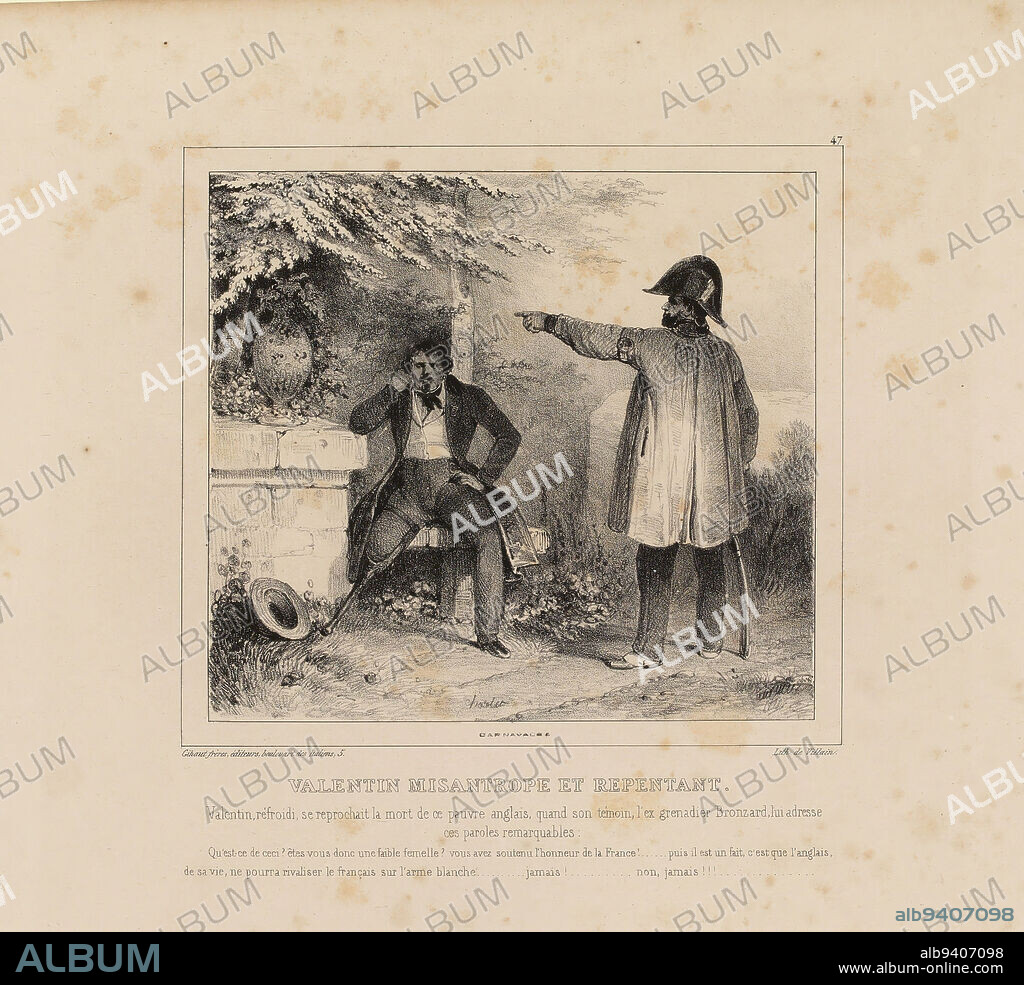 Valentin misanthrope and repentant... / 47, Charlet, Nicolas-Toussaint, Draftsman-lithographer, Villain, Jean-François, Printer-lithographer, Gihaut Frères, Publisher, Array, Print, Graphic arts, Album, Lithography, Paris, Paris, Paris, Dimensions - Work: Height: 26.7 cm, Width: 34.9 cm.