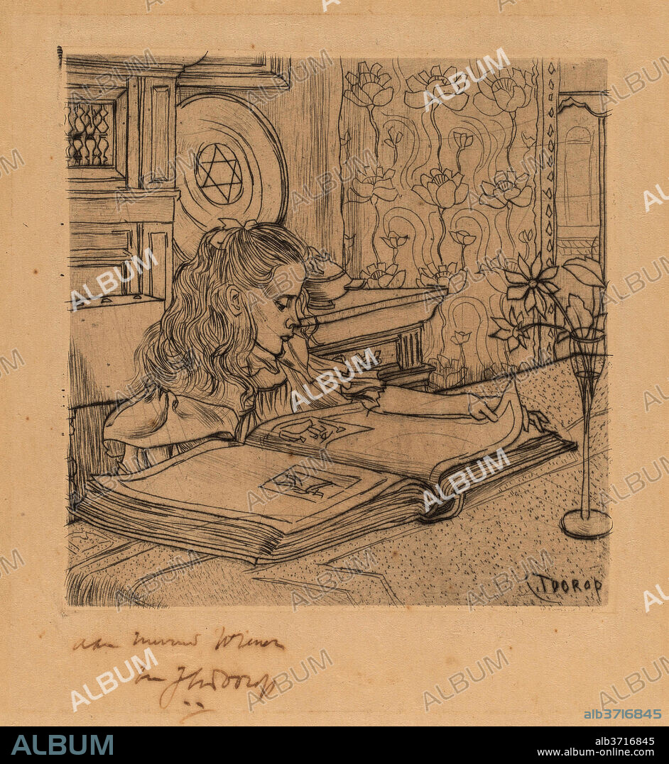 JAN TOOROP. Charley Looking at an Album of Prints. Dated: 1898. Dimensions: plate: 10.1 x 9.9 cm (4 x 3 7/8 in.)  sheet: 17.8 x 15.4 cm (7 x 6 1/16 in.). Medium: drypoint on buff wove paper.