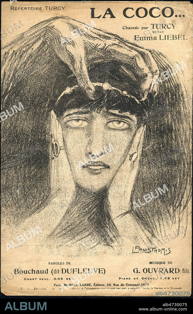 La coco. Paroles de DUFLEUVE Musique de G. OUVRARD Fils. Couverture de partition illustree par L. POUTHOMS vers 1900. Credit : Coll. Dixmier/KHARBINE-TAPABOR.
