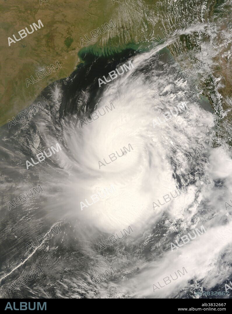 On May 1, 2008, Typhoon Nargis hovered over the Bay of Bengal, having become a very severe cyclonic storm. A report issued by the U.S. Navy Joint Typhoon Warning Center at 15:00 UTC (approximately 9:00 p.m. local time) stated that the storm had intensified significantly over the previous six hours and was expected to come ashore in Myanmar (Burma) in the evening of May 2. The Moderate Resolution Imaging Spectroradiometer (MODIS) on NASA's Terra satellite acquired this image at 4:40 UTC (10:40 a.m. local time) on May 2, 2008. In this image, the sprawling storm spirals over the bay, between India in the west and Myanmar in the east. Bangladesh lies directly north of the storm. The storm appears to skirt the Andaman Islands in the southeast. On May 1, Nargis had sustained winds of 90 knots, which would make it a Category 3 hurricane on the Saffir-Simpson hurricane scale, used to rank hurricanes in the United States. According to Voice of America News, even though the storm was predicted to make landfall in Myanmar, the cyclone's proximity to Bangladesh caused serious concern in that nation as well, where memories lingered of the devastating Tropical Cyclone Sidr, which struck in 2007. Just north of Nargis, along the coast of Bangladesh, are the Mouths of the Ganges, home to the Sundarbans, a massive mangrove forest. Mangrove forests can provide some protection to coastal regions during severe cyclones.