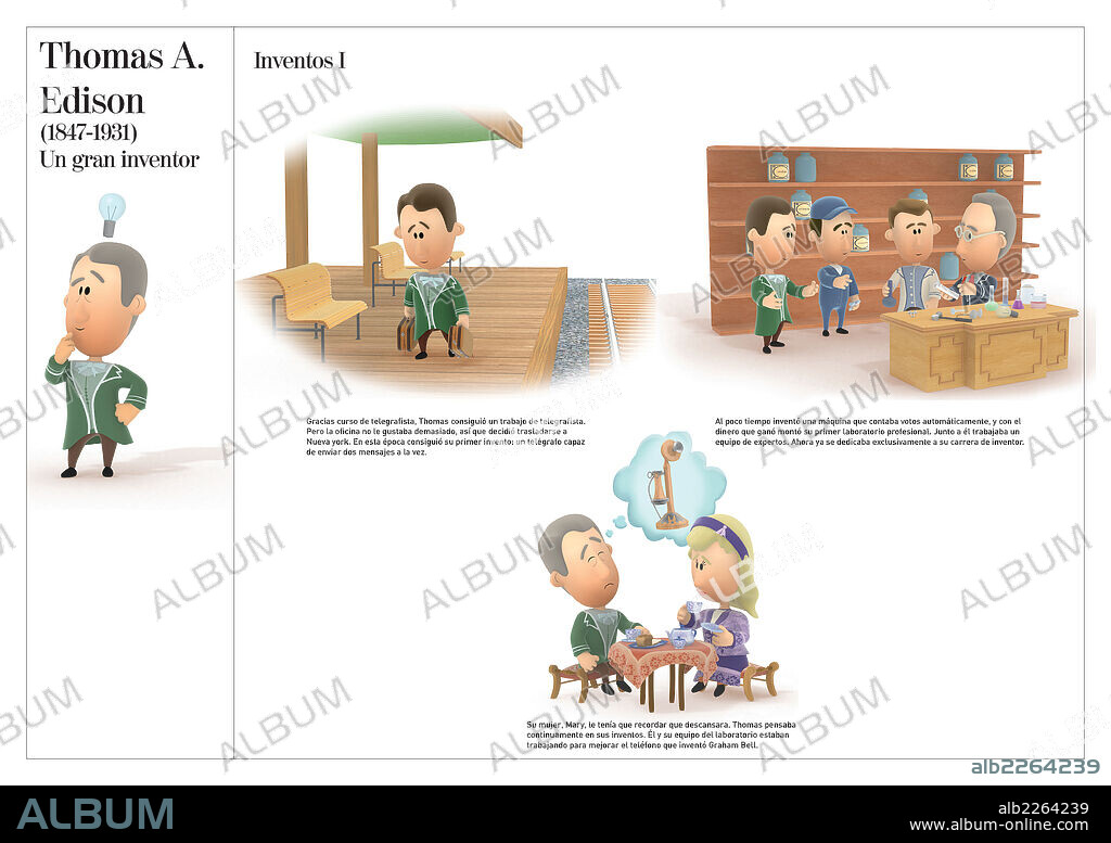 Thomas A. Edison. Ilustraciones de la biografía de Thomas Alba Edison, el gran inventor, (1847-1931).