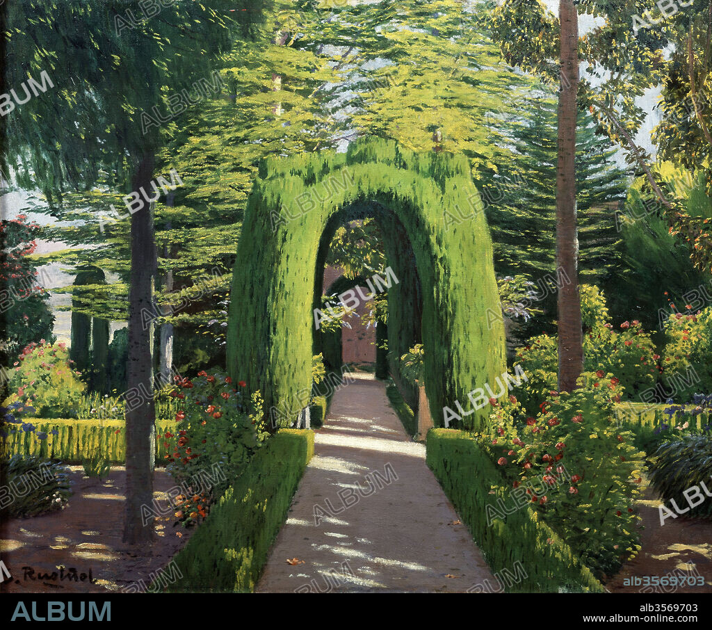 SANTIAGO RUSIÑOL. Santiago Rusiñol / 'Glorieta. Jardí d'Alcoi' (Glorieta. Jardín de Alcoy), 1925, Óleo sobre lienzo, 85 x 105 cm.