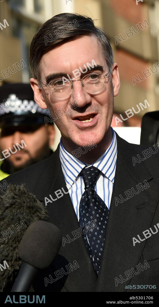 Photograph of Jacob Rees-Mogg. Jacob William Rees-Mogg (1969-) a British politician serving as Leader of the House of Commons and Lord President of the Council since 2019, and who has served as Member of Parliament for North East Somerset since 2010.