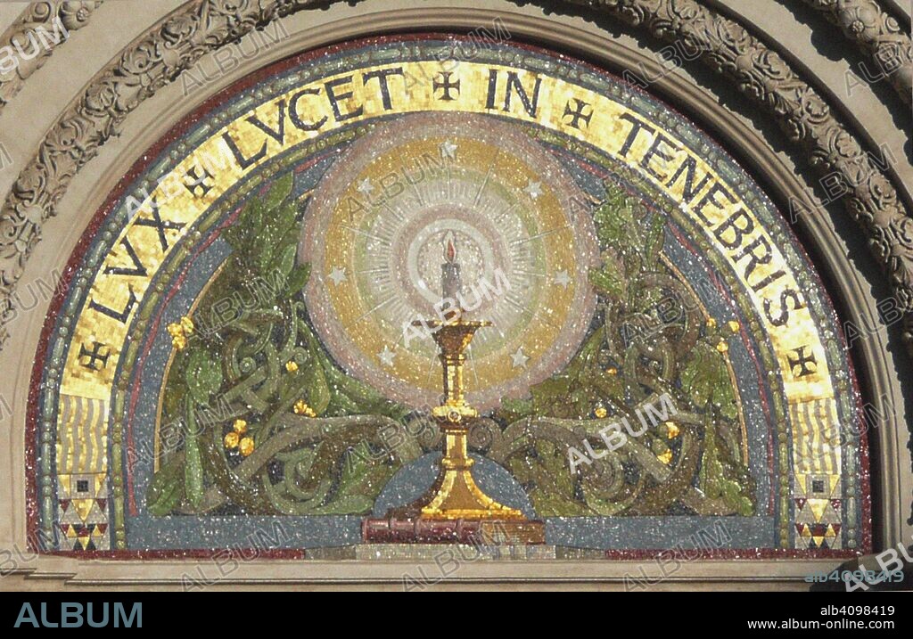 ANONYME. Waldensian symbol "Lux lucet in tenebris" on the Tempio valdese di piazza Cavour in Rome.