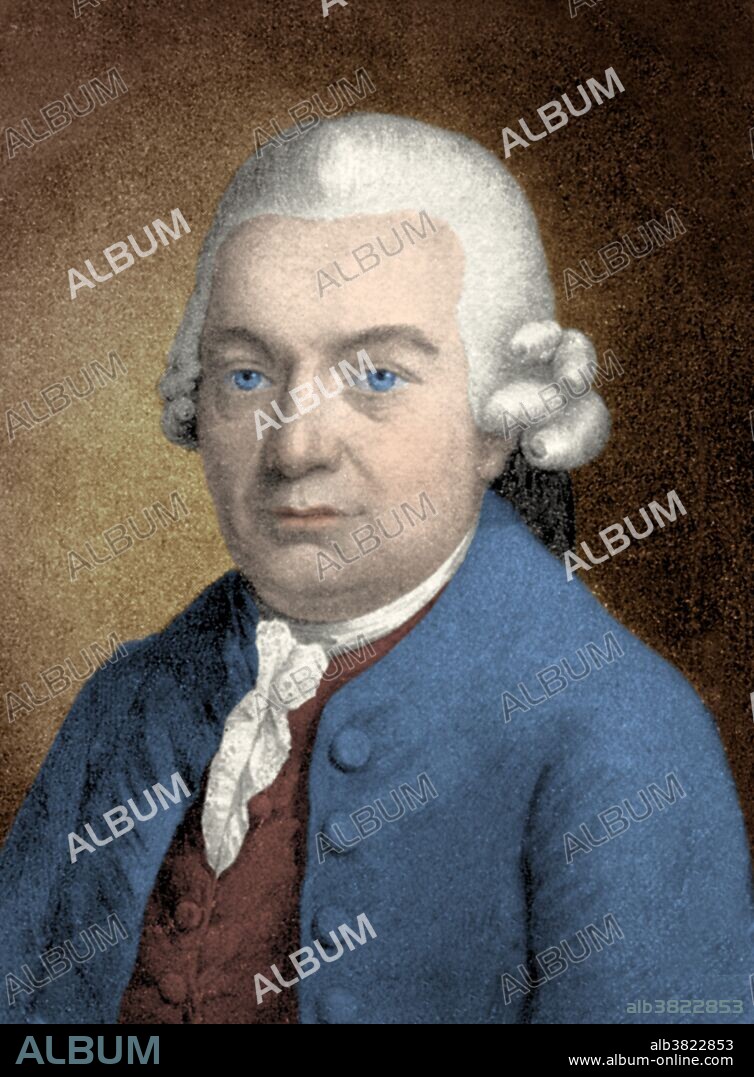 Carl Philipp Emanuel Bach (March 8, 1714 - December 14, 1788) was a German Classical period musician and composer, the fifth child and second (surviving) son of Johann Sebastian Bach and Maria Barbara Bach. C. P. E. Bach was an influential composer working at a time of transition between his father's baroque style and the classical and romantic styles that followed it. His personal approach, an expressive and often turbulent one known as empfindsamer Stil or "sensitive style", applied the principles of rhetoric and drama to musical structures. His dynamism stands in deliberate contrast to the more mannered galant style also then in vogue. He was known as the "Berlin Bach" or the "Hamburg Bach". Through the later half of the 18th century, the reputation of Carl Philipp Emanuel Bach stood very high. Wolfgang Amadeus Mozart said of him, "He is the father, we are the children." The best part of Joseph Haydn's training was derived from a study of his work. Beethoven expressed for his genius the most cordial admiration and regard. The content of his work is full of invention and, most importantly, extreme unpredictability, and wide emotional range even within a single work. He died in 1788 at the age of 74. 2014 marked the 300th anniversary of Carl Philipp Emanuel Bach. All six German Bach cities - Hamburg, Potsdam, Berlin, Frankfurt, Leipzig and Weimar - hosted concerts and other events to commemorate the anniversary of his birth. This image has been color enhanced.