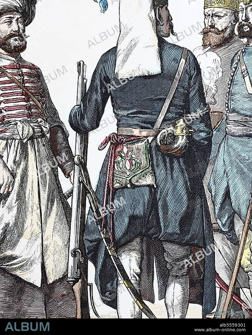 Folk traditional costume, clothing, history of costumes, Turkish military, Janissaries, Ottoman Empire, elite army troop, 14th century, Turkey, digitally restored reproduction of a 19th century original, exact date unknown