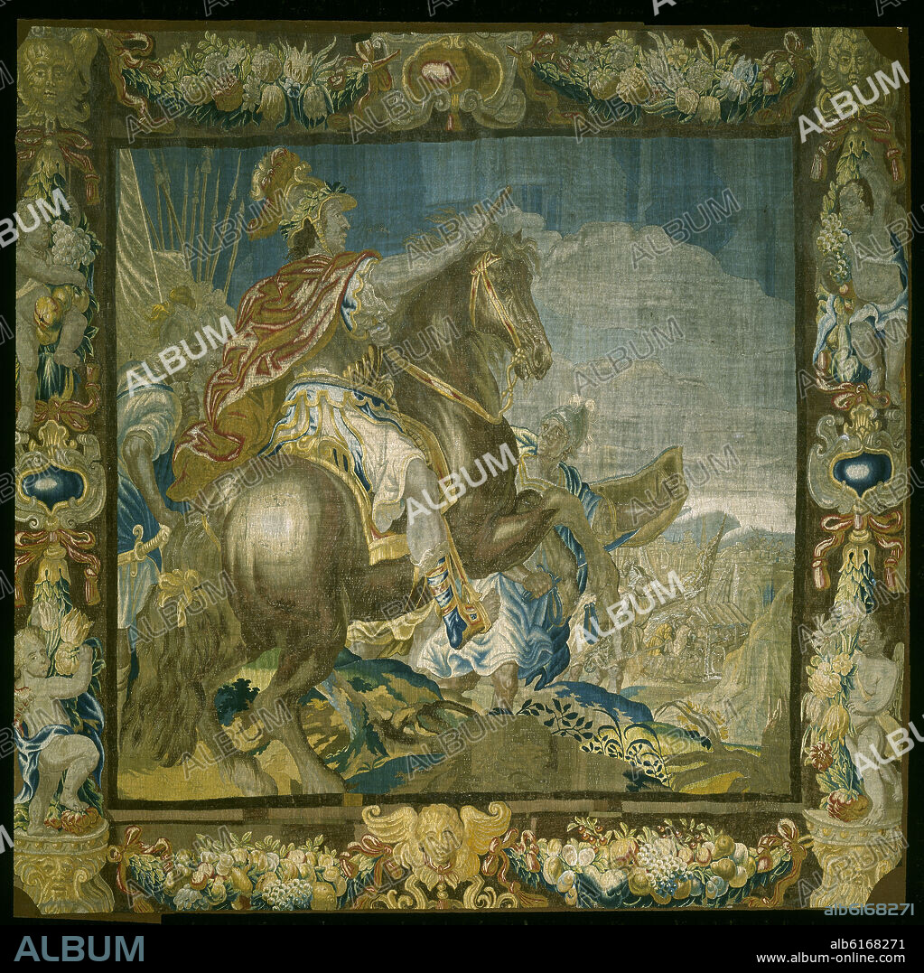 TAPIZ-TRIUNFO DE ALEJANDRO MAGNO MONTANDO A BUCEFALO-BRUSELES-S XVII-.