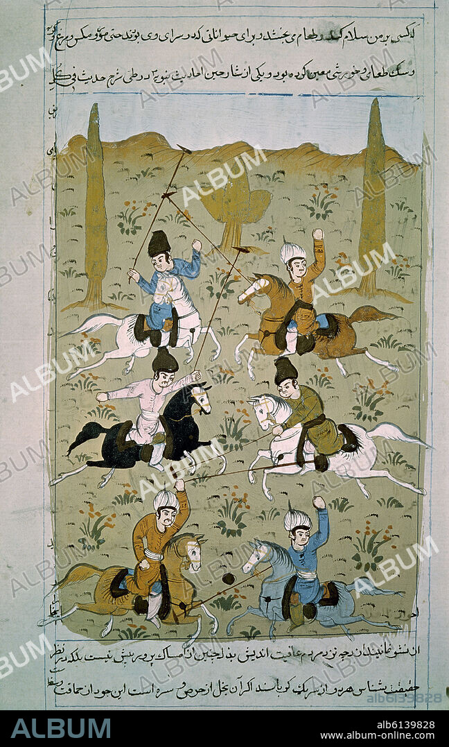 MINIATURA DE MANUSCRITO PERSA-CABALLEROS LUCHANDO.