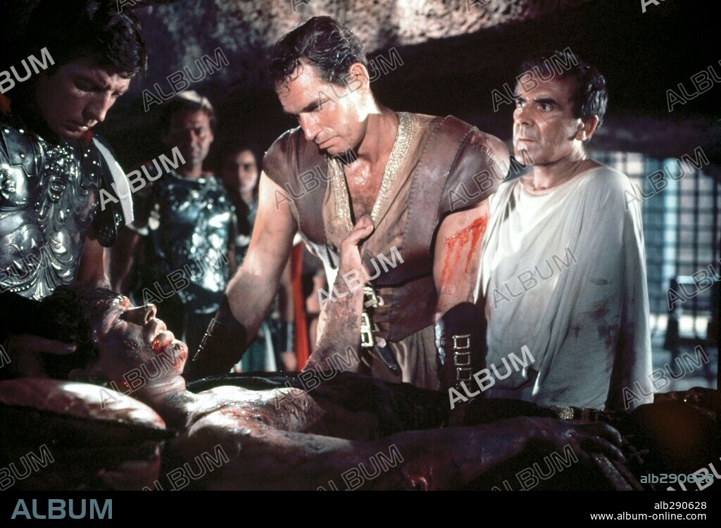 CHARLTON HESTON and STEPHEN BOYD in BEN-HUR, 1959, directed by WILLIAM WYLER. Copyright M.G.M.