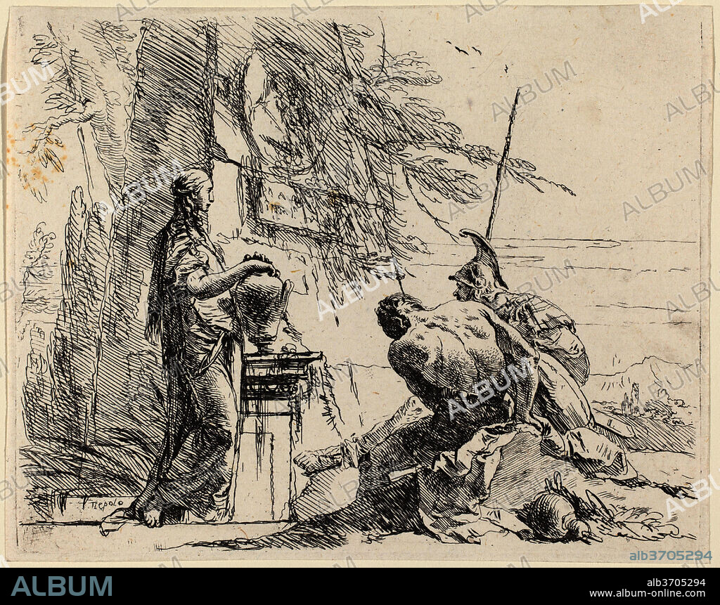 GIOVANNI BATTISTA TIEPOLO. Standing Woman and Seated Men before an Obelisk. Dated: published 1785. Medium: etching.