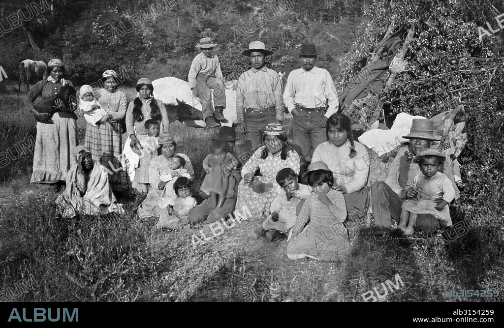 Klamath River, California:  c. 1890 A portrait of a group of Hupa Native Americans in Northern California.