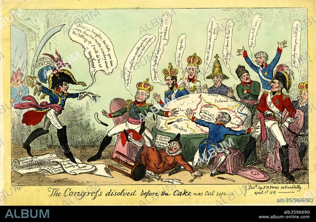 GEORGE CRUIKSHANK. The Congress dissolved before the Cake was Cut up, Caricature on the Congress of Vienna.