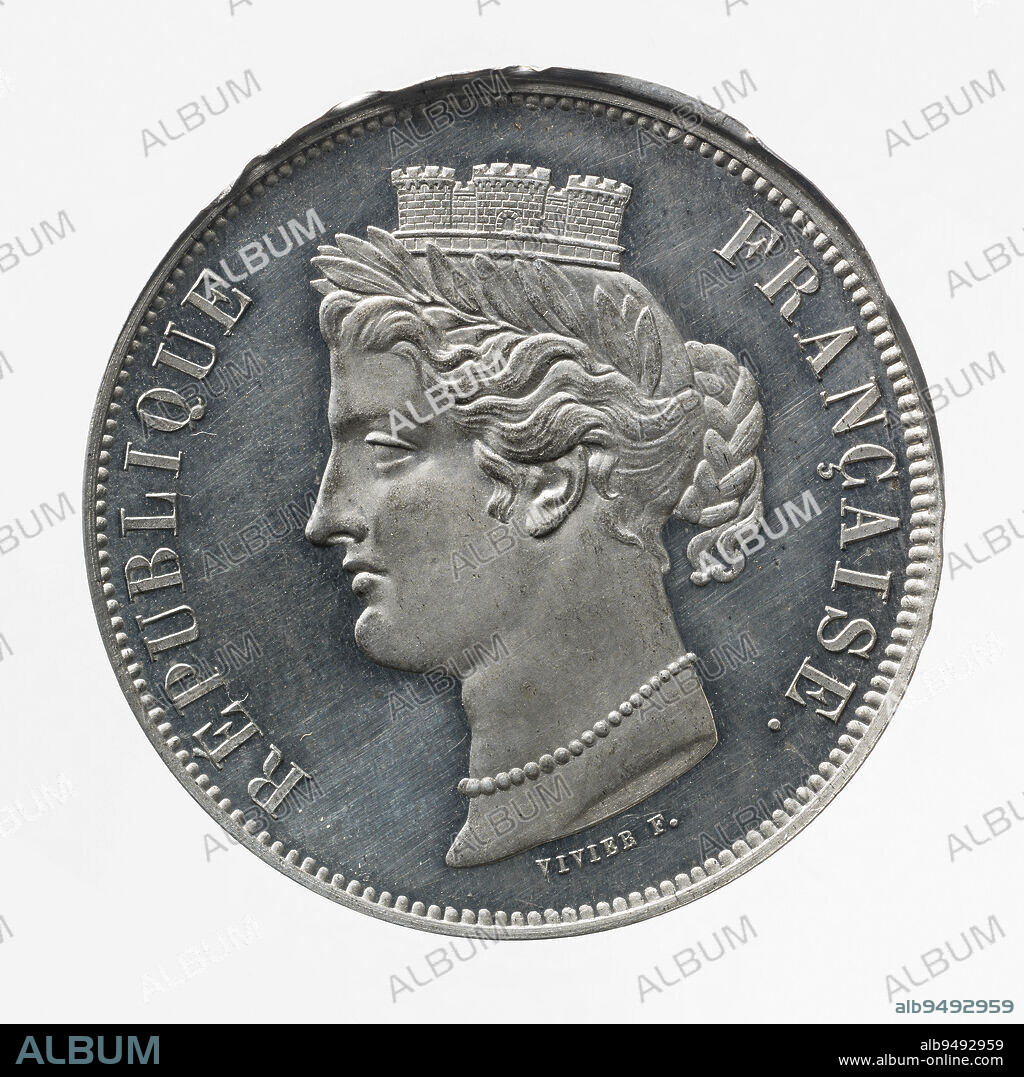 Essay for the 5 franc coin, 1848, Vivier, Mathias Nicolas Marie, Engraver in medals, Array, Numismatics, Mint, Sizes - Work: Diameter: 3.4 cm, Weight (type size): 17.38 g.