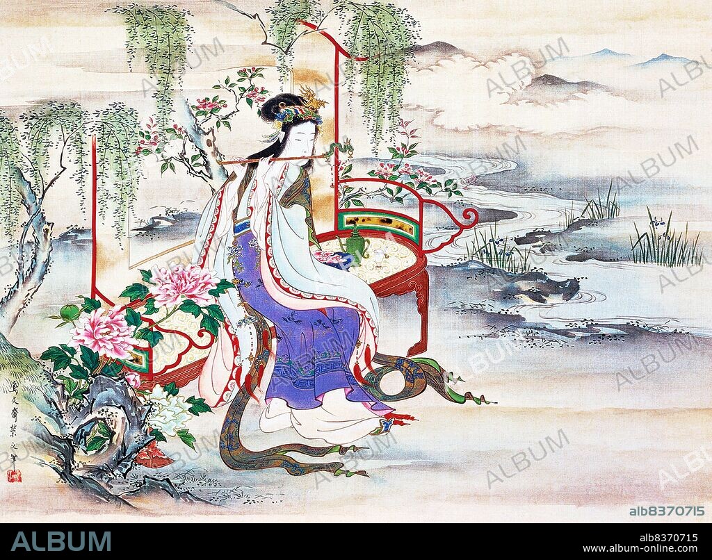 Consort Yang Yuhuan (1 June 719 15 July 756 CE), often known as Yang Guifei (Guifei being the highest rank for imperial consorts during her time), known briefly by the Taoist nun name Taizhen, is famous as one of the Four Beauties of ancient China.<br/><br/>. She was the beloved consort of Emperor Xuanzong of Tang during his later years. During the Anshi Rebellion, as Emperor Xuanzong was fleeing from the capital Chang'an to Chengdu, she was killed because his guards blamed the rebellion on her powerful cousin Yang Guozhong and the rest of her family.<br/><br/>. The story of Yang Guifei and the poem also became highly popular in Japan and served as sources of inspiration for the classical novel 'The Tale of Genji' which begins with the doomed love between an emperor and a consort, Kiritsubo, who is likened to Consort Yang.<br/><br/>. A Japanese rumour states that Lady Yang was rescued, escaped to Japan and lived her remaining life there. In Japanese, she is known as Yokihi.
