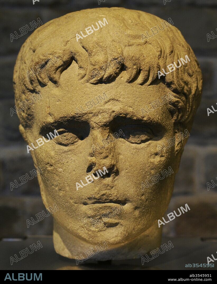 Caius Caesar (20 BC-4 AD). Roman politician and militar. Chiselled bust with sandstone. Dated between 2 BC-4 AD). Roman-Germanic Museum. Cologne. Germany.