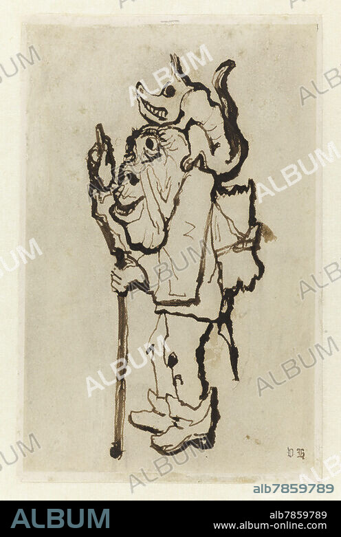 Hugo, Victor (Besançon, 1802 - Paris, 1885). Personnage grotesque portant un animal sur son dos, 19e siècle. Dessin, Plume (arts graphiques). 944, Paris, Maison de Victor Hugo - Hauteville House.