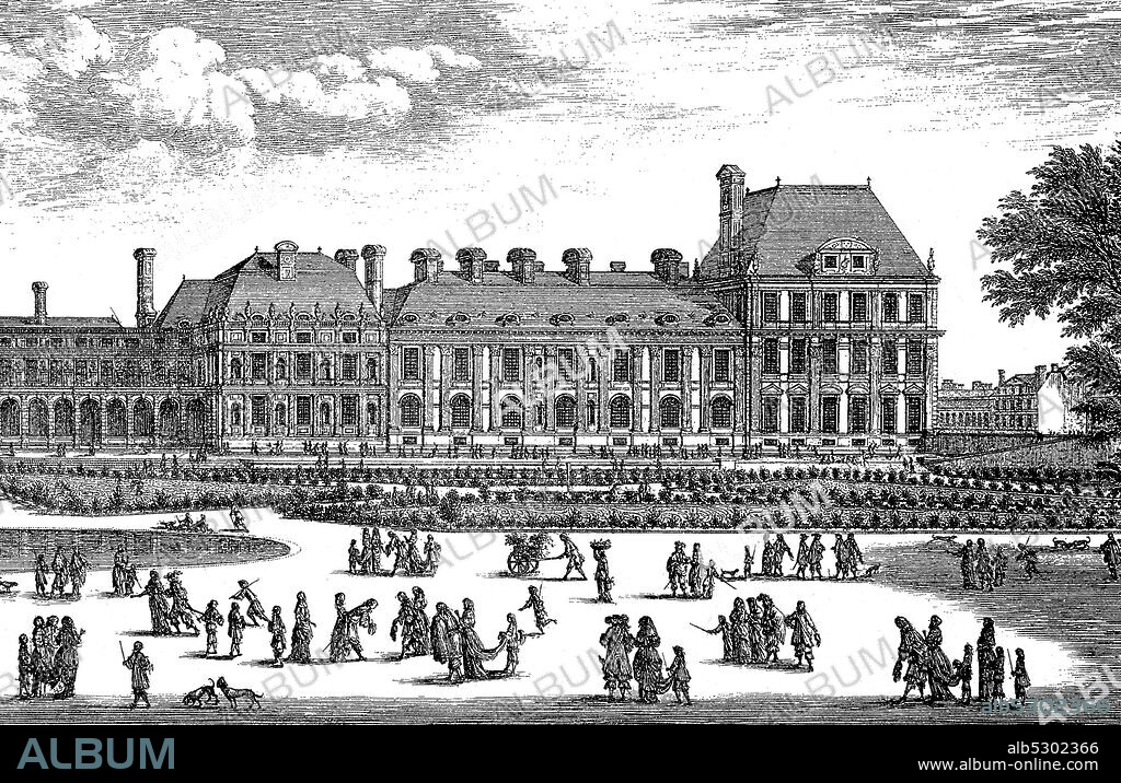 The Tuileries Palace, Palais des Tuileries, a royal and imperial palace in Paris which stood on the right bank of the River Seine. It was the usual Parisian residence of most French monarchs, from Henry IV to Napoleon III, until it was burned by the Paris Commune in 1871.