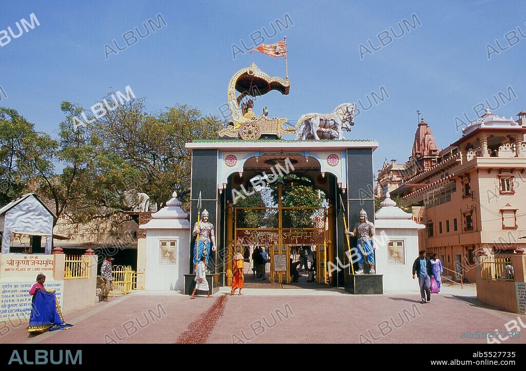 The Shri Krishna Janmabhoomi temple is said to be the birthplace of the Hindu god Lord Krishna. Krishna (literally 'dark, black, dark-blue') is a central figure of Hinduism and is traditionally attributed the authorship of the Bhagavad Gita. He is an Avatar of Vishnu and considered in some monotheistic traditions as the Supreme Being. Krishna is identified as a historical individual who participated in the events of the Mahabharata. Krishna is often described as an infant or young boy playing a flute as in the Bhagavata Purana, or as a youthful prince giving direction and guidance as in the Bhagavad Gita. The stories of Krishna appear across a broad spectrum of Hindu philosophical and theological traditions. They portray him in various perspectives: a god-child, a prankster, a model lover, a divine hero and the Supreme Being. The principal scriptures discussing Krishna are the Mahabharata, the Harivamsa, the Bhagavata Purana and the Vishnu Purana.