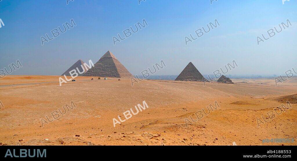 The Pyramids of Giza. consisting of the Great Pyramid of Giza (Pyramid of Cheops or Khufu). the Pyramid of Khafre (or Chephren). and the Pyramid of Menkaure (or Mykerinos). constructed c. 2560–2540 BC).
