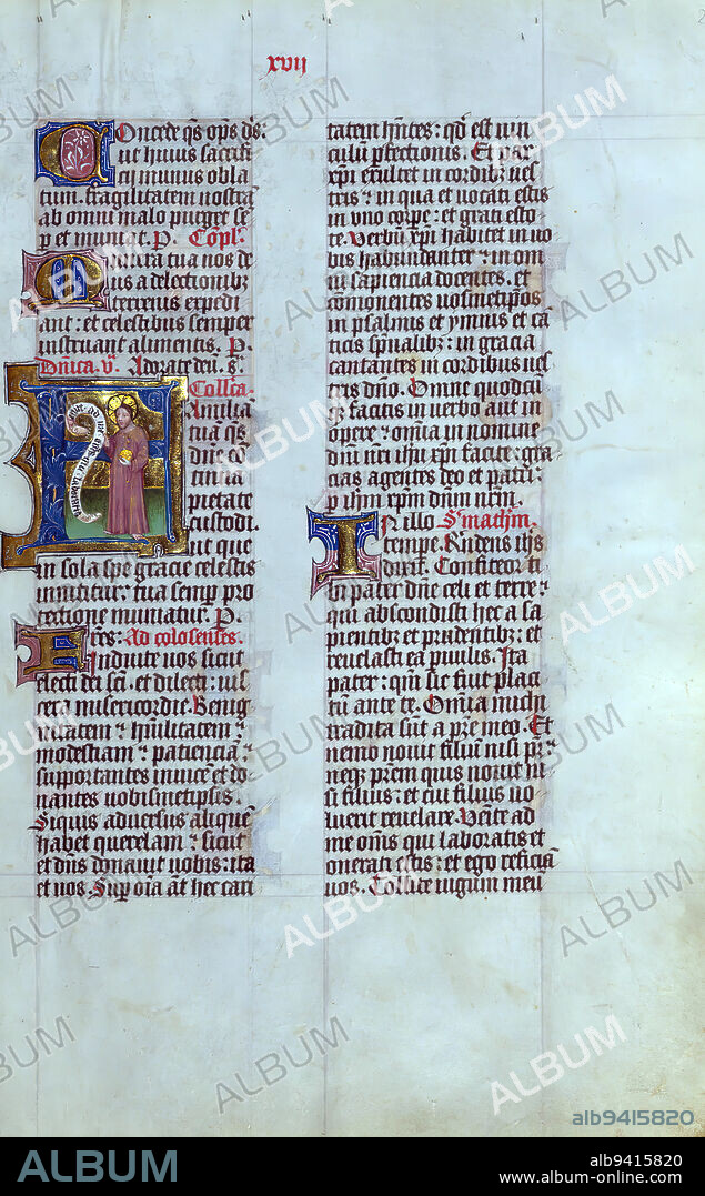 Missal of Eberhard von Greiffenklau, Christ holding the Orb and blessing, with a scroll inscribed with a quotation from Matt. 11:28, 'Venite ad me omnes qui laboravi', The Missal of Eberhard von Greiffenklau is a masterpiece of Dutch manuscript painting. It was originally produced in the second quarter of the fifteenth century for von Greiffenklau, prebendary of Utrecht from 1446. The manuscript features work by the Masters of Zweder van Culemborg, active in the Utrecht area between 1420 and 1440, so-named after the Bishop of Utrecht 1425-33 for whom they produced a magnificent Missal in the late 1420s (now Bressanone, Bibl. del Seminario Maggiore). This Missal also features work by the celebrated Master of Catherine of Cleves, linking it to possibly the finest Dutch illuminated manuscript ever made; the Hours of Catherine of Cleves of c.1440. This extremely elaborate Missal is illuminated with one full-page miniature, 52 column miniatures and 68 historiated initials throughout the manuscript, with the Temporal and Sanctoral sections being particularly richly decorated. In the late 15th century, a selection of prayers and sequences were added to the end of the manuscript in Germany, probably Mainz, and the volume was subsequently rebound with its current brown calf over boards, blind, rebacked binding either at that time or in the early 16th century.