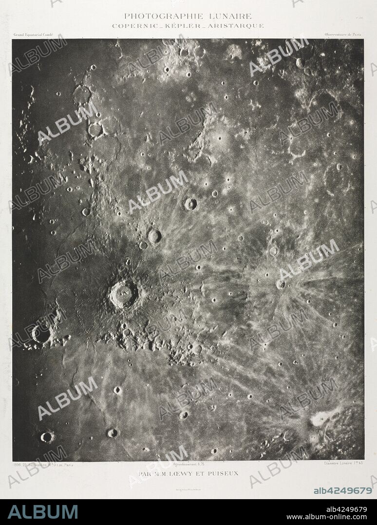 Photographie Lunaire: Copernic-Képler-Aristarique, 1896. Maurice Loewy (French, 1833-1907), Pierre Henri Puiseaux (French, 1855-1928). Photogravure (heliogravure); sheet: 57 x 47.7 cm (22 7/16 x 18 3/4 in.); framed: 88.6 x 77.3 x 2.6 cm (34 7/8 x 30 7/16 x 1 in.); matted: 86.4 x 76.2 cm (34 x 30 in.).