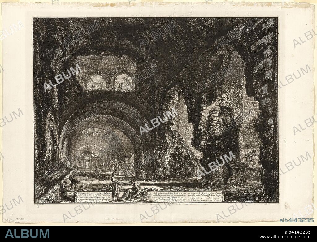 Interior view of the villa of Maecenas, from Views of Rome. Giovanni Battista Piranesi (Italian, 1720-1778); published by Francesco (Italian, 1758-1810) and Pietro Piranesi (Italian, born 1758/9). Date: 1764. Dimensions: 469 x 618 mm (image); 476 x 624 mm (plate); 557 x 789 mm (sheet). Etching on heavy ivory laid paper. Origin: Italy.