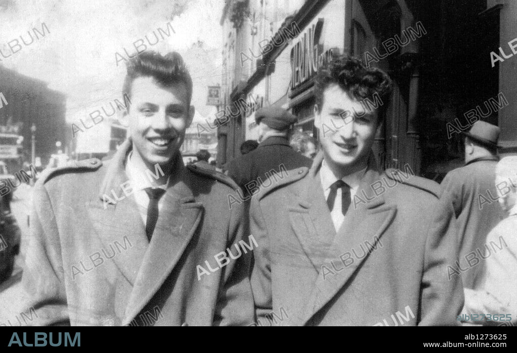May 05, 1958 - Liverpool, England - A long-lost picture of JOHN LENNON in 1958, with NIGEL WALLEY, who was manager of the quarrymen at the time. Pictured here in liverpool on 5th may 1958. it was taken in happier times, two months before johns mother, julia, died in a car accident. John Winston Ono Lennon, MBE (9 October 1940 Ð 8 December 1980), was an English songwriter, singer, musician, graphic artist, author and peace activist who gained worldwide fame as one of the founders of The Beatles. (Credit Image: © Julian Hamilton/Mercury Press/ZUMA Press) RESTRICTIONS: UK RIGHTS OUT!. 05/05/1958