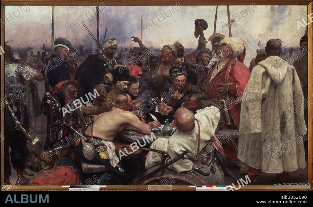 ILYA YEFIMOVICH REPIN. The Zaporozhian Cossacks writing a letter to the Turkish Sultan.