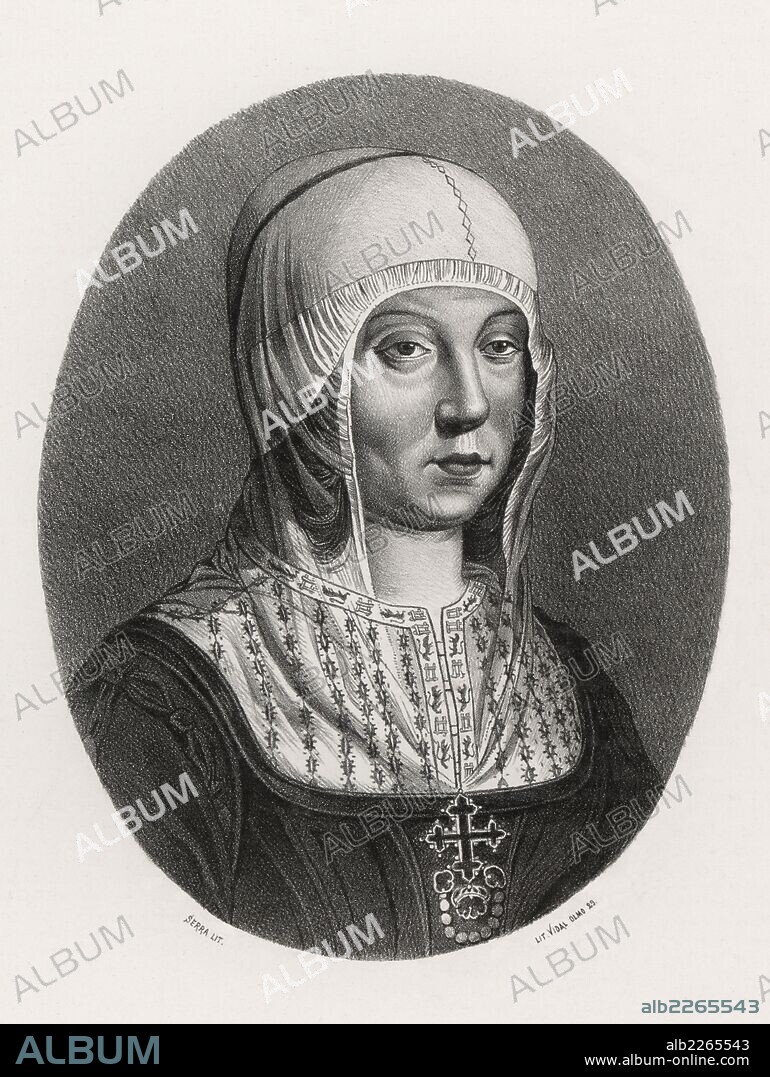 Historia de España. Isabel I de Castilla (1451-1504), Isabel la Católica. Grabado de 1872.