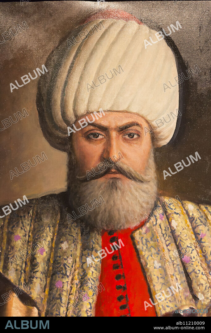 Portrait painting of Sultan Osman Bey (Osman I) (Osman Gazi), leader of the Ottoman Empire, Military Museum, Istanbul, Turkey, Europe.