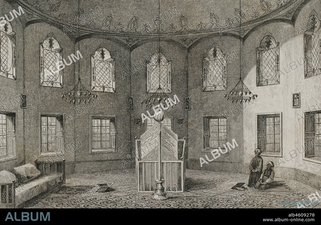Ottoman Empire. Turkey. Constantinople (today Istanbul). Tomb of Mehmed II (1432-1481). Fatih Mosque Complex. Engraving by Lemaitre, Dumouxa and Traversier. Historia de Turquia by Joseph Marie Jouannin (1783-1844) and Jules Van Gaver, 1840.