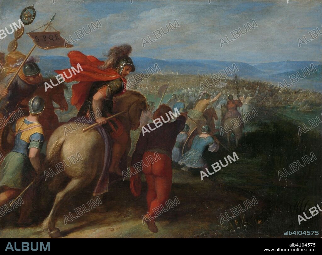 OTTO VAN VEEN. The Romans nearly Overpower the Army of Julius Civilis through the Treachery of a Batavian. "The Romans under Cerealis Defeat Claudius Civilis and the Batavians following betrayal from within; one of a series of twelve on the Insurrection of the Batavians against the Romans ". Dating: 1600 - 1613. Measurements: h 38 cm × w 52 cm.