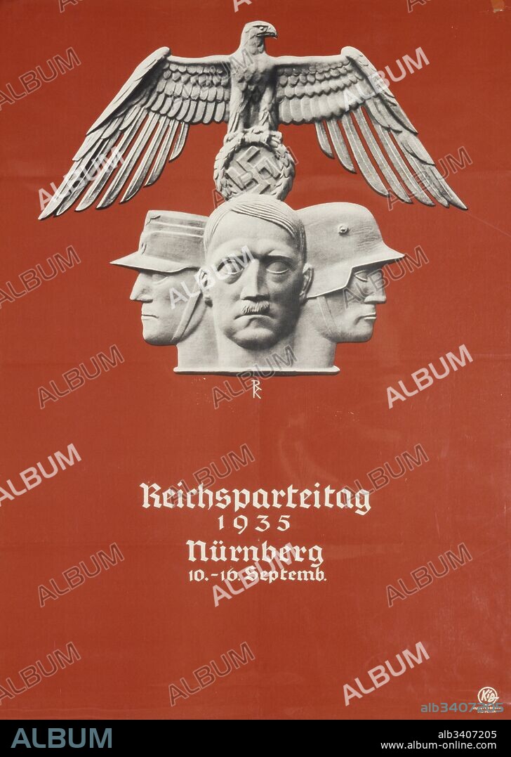 Nazi propaganda poster depicting Hitler for a Nazi Rally in Nuremburg 1935.