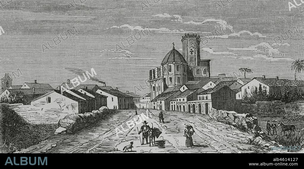 Historia de España. Villarreal. Vista de la ciudad. Ilustración por Letre. Grabado por Capuz. Crónica General de España. Historia Ilustrada y Descriptiva de sus Provincias. Tomo Valencia,1867.