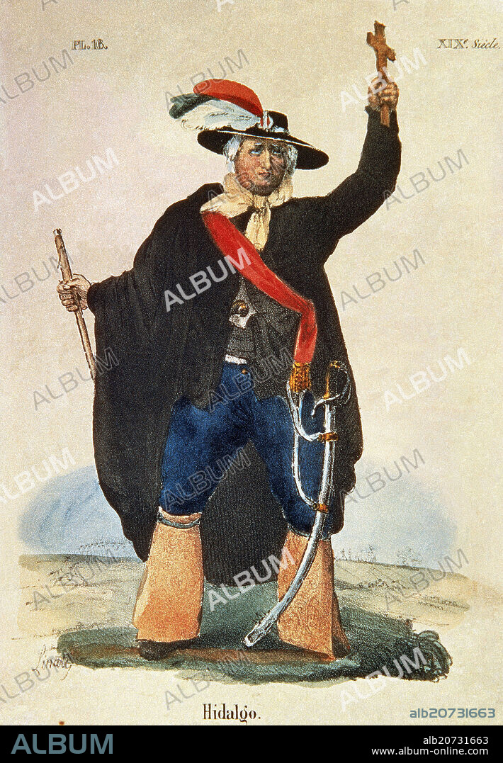 CLAUDIO LINATI. TRAJES CIVILES, MILITARES Y RELIGIOSOS DE MEXICO - 1828 - MIGUEL HIDALGO - SACERDOTE INSURGENTE - LITOGRAFIA - SIGLO XIX.