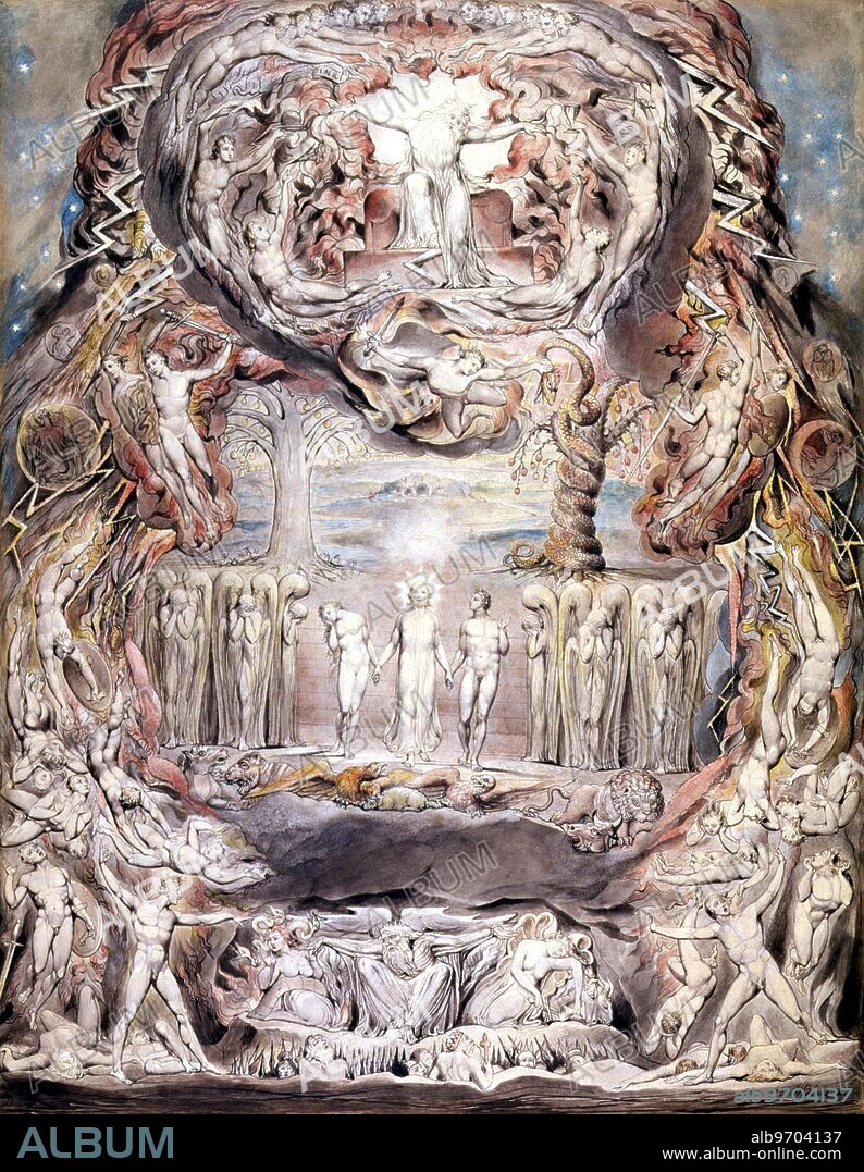 The Fall of Man by William Blake - in the V&A Museum, London. British Romantic Writer and Painter and Illustrator. William Blake (November 28, 1757 - August 12, 1827) was an English poet, painter and printmaker. Though largely unrecognised during his lifetime, today Blake's work is almost universally considered that of a genius. ©TopFoto.