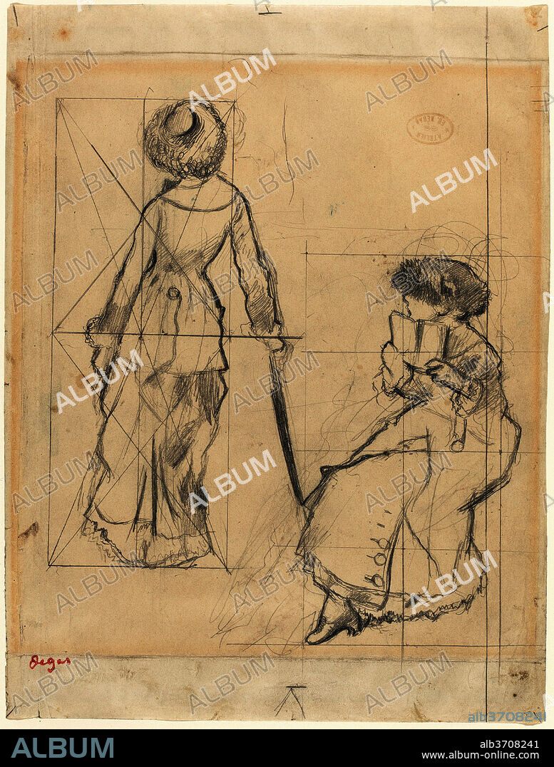 EDGAR DEGAS. Study for "Mary Cassatt at the Louvre" [recto]. Dated: c. 1879. Dimensions: overall: 32.3 x 24.5 cm (12 11/16 x 9 5/8 in.). Medium: graphite with blind stylus on wove paper.