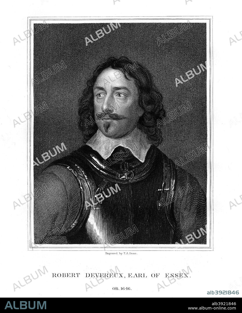 Robert Devereux, 3rd Earl of Essex, (1827). Essex (1591-1646) was the son and heir of Robert Devereux, 2nd Earl of Essex, who had been executed for treason by Elizabeth I. The third Earl led the Parliamentary army at the beginning of the English Civil War in 1642.
