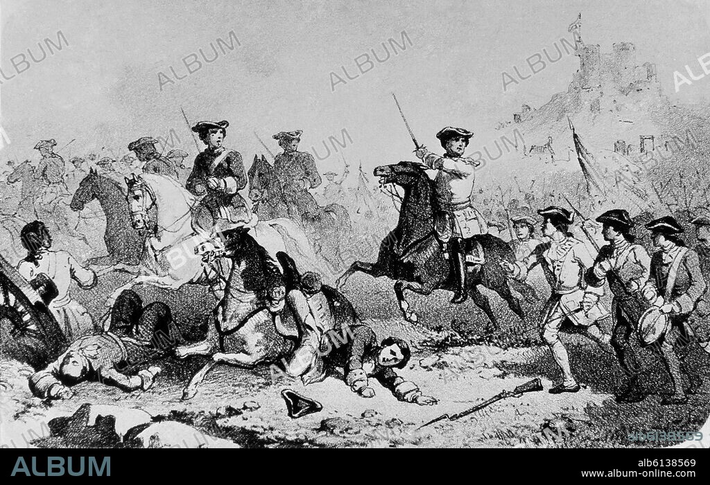 GRABADO-BATALLA DE ALMANSA 1707-GUERRA DE SUCESION ESPAÑOLA-VICTORIA DE FELIPE V.