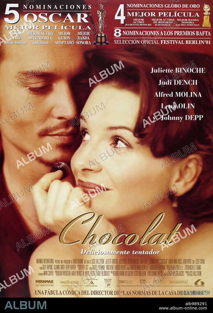 Affiche de LE CHOCOLAT, 2000 (CHOCOLAT), réalisé par LASSE HALLSTROM. Copyright MIRAMAX FILMS.