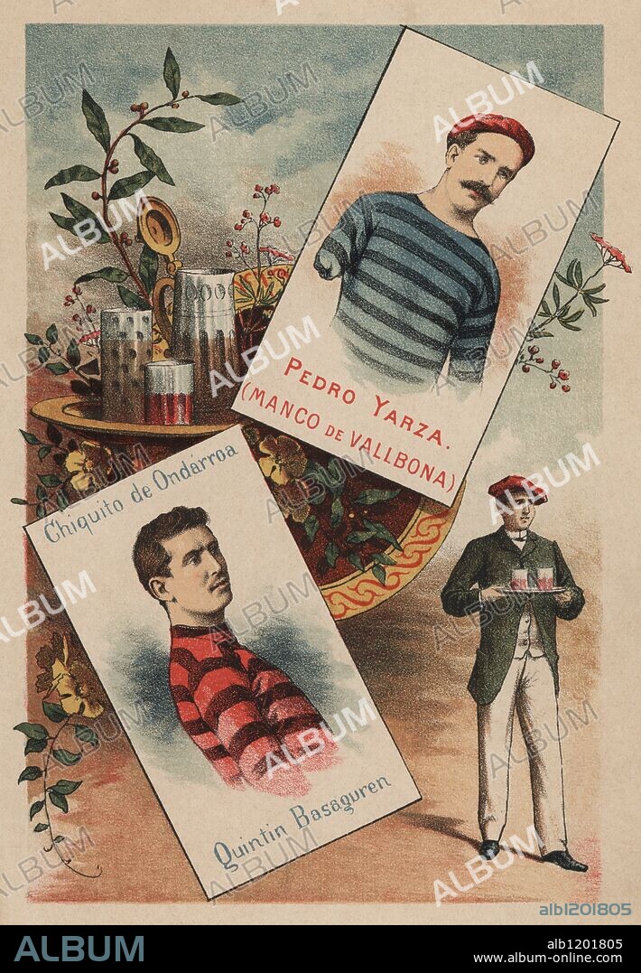 Pedro Yarza Elizarán (1861-1898), conocido com "el Manco de Villabona", y Quintin Basaguren, "el Chiquito de Ondarroa" (1885-?), pelotaris.