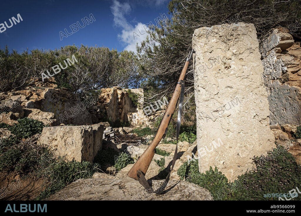 rifle of the Spanish civil war in Ca s Amitger of Punta de Amer, location of the battle of mallorca, Son Servera, Majorca, Balearic Islands, Spain.