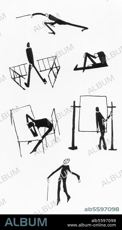 Kafka, Franz Writer, Prague 3/7/1883 - Kierling Sanatorium near Vienna 3/6/1924. Sketches taken from Kafka's lecture notes. c. 1905.