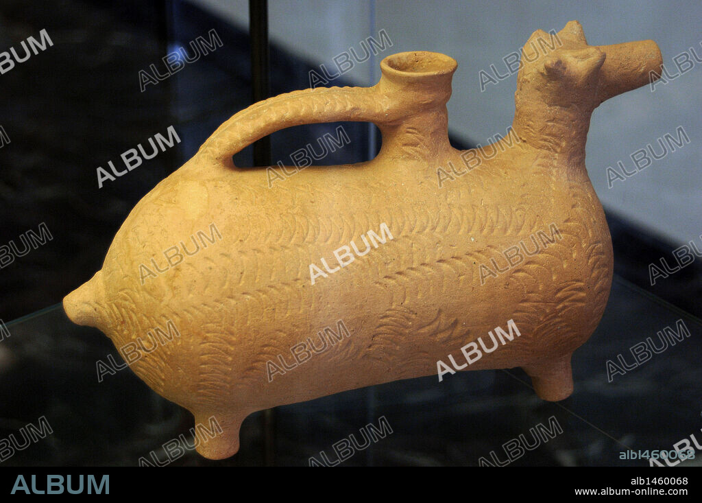 Medieval vase shape as a mammal. Local Ceramics. National Museum of the Early Middle Ages (Museo dell' Alto Medioevo). Rome. Italy.