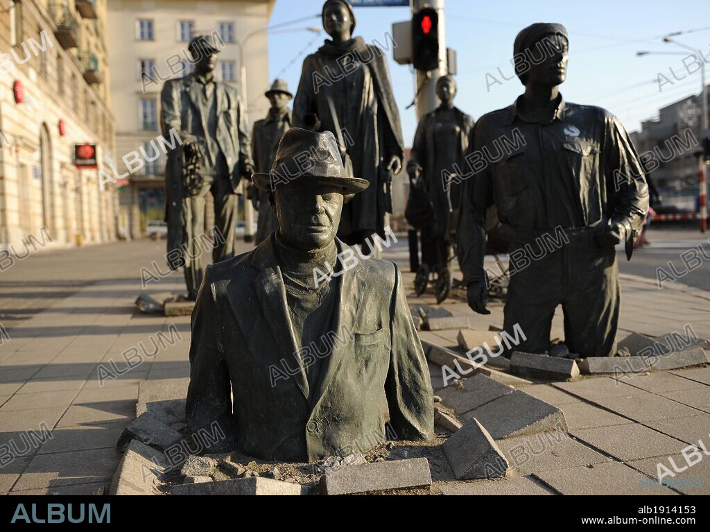Wroclaw, Poland. Monument to the Anonymous Pedestrians by Jerzy Kalina in 2005. It depicts citizens who were killed or disappeared during the establishment of martial law in Poland, the night of December 13, 1981.