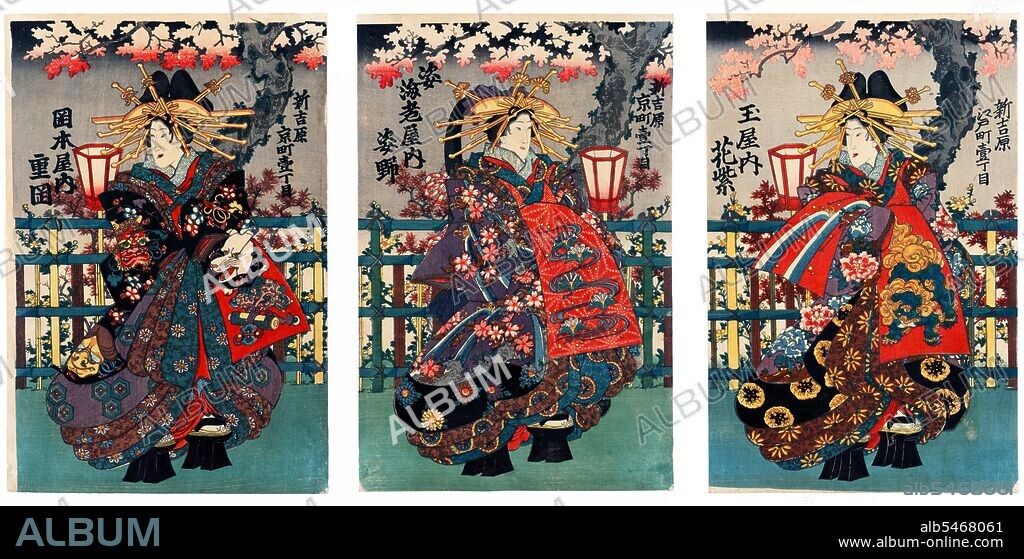 Oiran (??) were the courtesans of Edo period Japan. The oiran were considered a type of yujo (??) 'woman of pleasure' or prostitute. However, they were distinguished from the yujo in that they were entertainers, and many became celebrities of their times outside the pleasure districts. Their art and fashions often set trends among the wealthy and, because of this, cultural aspects of oiran traditions continue to be preserved to this day. The oiran arose in the Edo period (1600–1868). At this time, laws were passed restricting brothels to walled districts set some distance from the city center. In the major cities these were the Shimabara in Kyoto, the Shinmachi in Osaka, and the Yoshiwara in Edo (present-day Tokyo). These rapidly grew into large, self-contained 'pleasure quarters' offering all manner of entertainments. Within, a courtesan’s birth rank held no distinction, which was fortunate considering many of the courtesans originated as the daughters of impoverished families who were sold into this lifestyle as indentured servants. Instead, they were categorized based on their beauty, character, education, and artistic ability. Among the oiran, the tayu (??) was considered the highest rank of courtesan and were considered suitable for the daimyo or feudal lords. In the mid-1700s courtesan rankings began to disappear and courtesans of all classes were collectively known simply as 'oiran'. The word oiran comes from the Japanese phrase oira no tokoro no nesan (????????) which translates as 'my elder sister'. When written in Japanese, it consists of two kanji, ? meaning 'flower', and ? sansmeaning 'leader' or 'first', hence 'Leading Flower' or 'First Flower'.