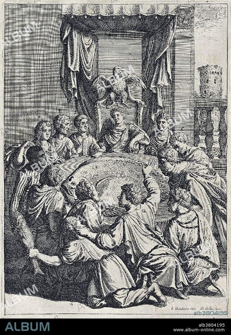 Captioned: "Mores hominum. The manners of men, described in sixteen satires, or, a survey of the manners and actions of mankind by Juvenal: as he is published in his most authentic copy, lately printed by command of the King of France. Plates engraved by Wenceslaus Hollar and published in 1660." This image accompanies: Satire IV: The Emperor's Fish. Decimus Junius Juvenalis, known in English as Juvenal, was a Roman poet active in the late 1st and early 2nd century AD, author of the Satires. Juvenal wrote at least 16 poems in dactylic hexameter covering an encyclopedic range of topics across the Roman world. While the Satires are a vital source for the study of ancient Rome from a vast number of perspectives, their hyperbolic, comic mode of expression makes the use of statements found within them as simple fact problematic. Juvenal criticizes the actions and beliefs of many of his contemporaries, providing insight more into value systems and questions of morality and less into the realities of Roman life. The author makes constant allusion to history and myth as a source of object lessons or exemplars of particular vices and virtues.